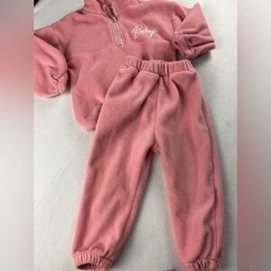 2pc Cozy Pink Fleece Toddler Girls Jogger Set Zip Mock Neck 18-24 months